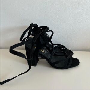 Lulu’s Black Block Lace Up Heel